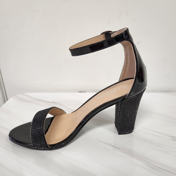 Black Rhinestone Block Heel - Picture 3 of 7